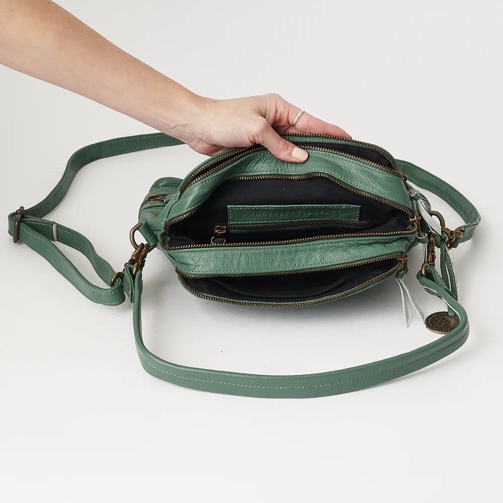 Willa Verde Pebbled Leather Crossbody Bag - Verde Green - Picture 4 of 11